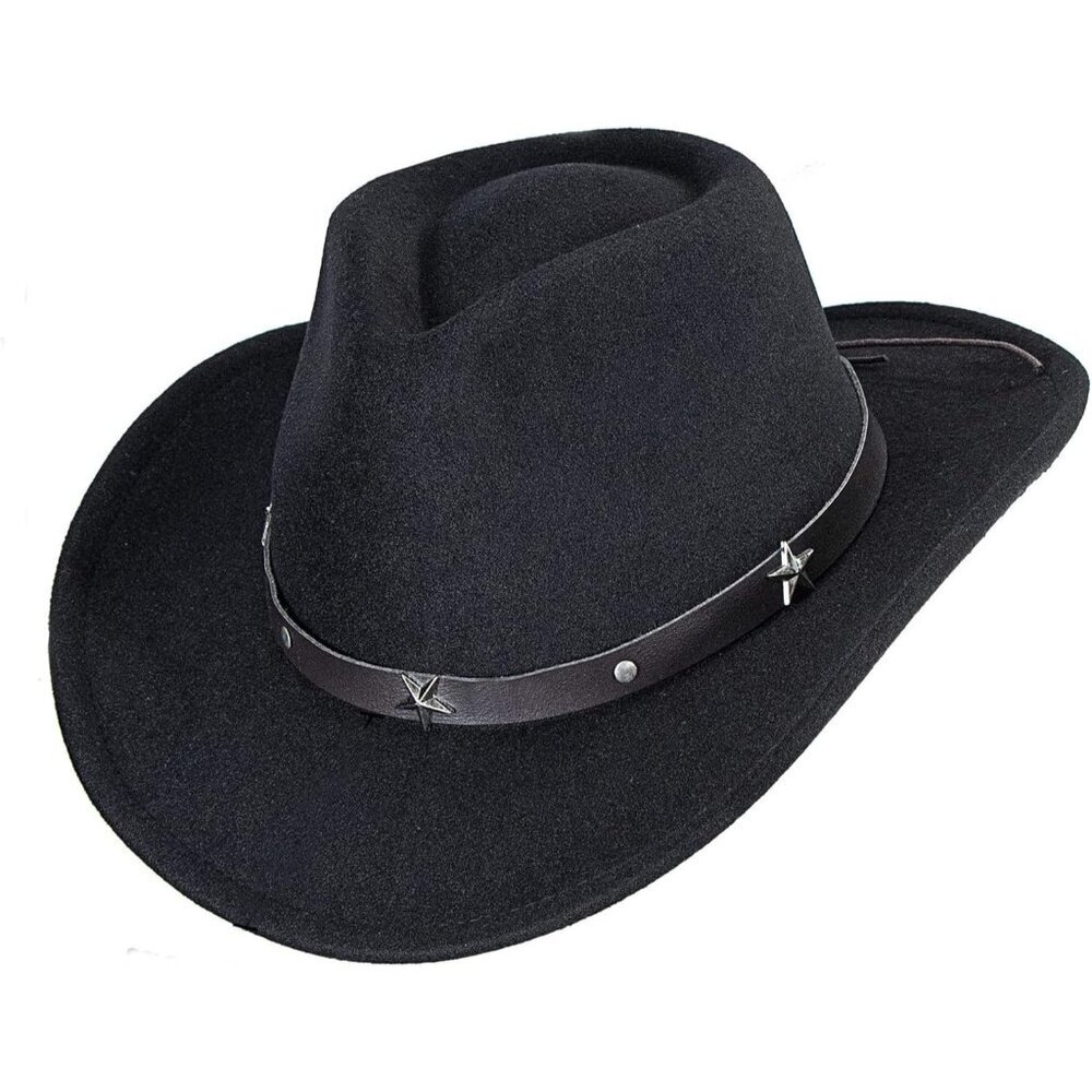 Women's Black Western With Star Buckle Belt Classic Fedora Felt Cowboy Hat